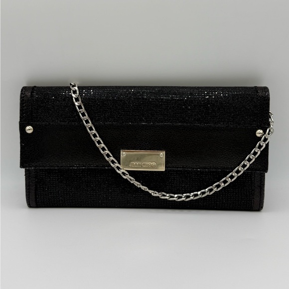 Jimmy Choo Reese Leather & Glitter Clutch w/ Unbranded Chain - Picture 3 of 12